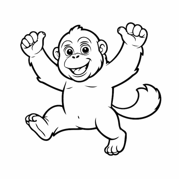 Ilustración vectorial linda dibujo de gorila para niños pequeños página de colorear