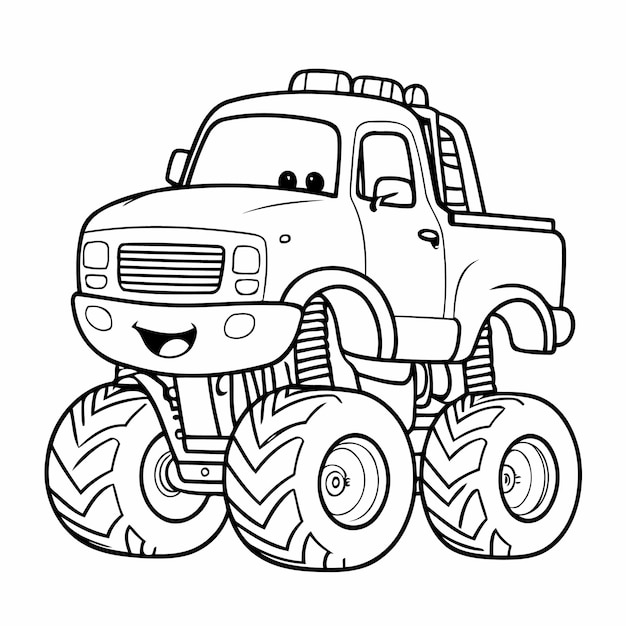 Ilustración vectorial linda dibujo de Monster Truck para niños pequeños actividad de colorear