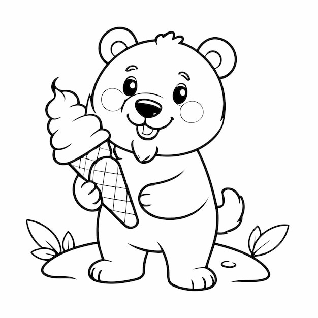 Ilustración vectorial linda dibujo de oso para niños pequeños actividad de colorear