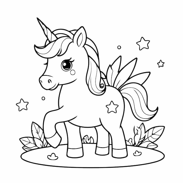 Ilustración vectorial linda dibujo de unicornio para niños pequeños actividad de colorear