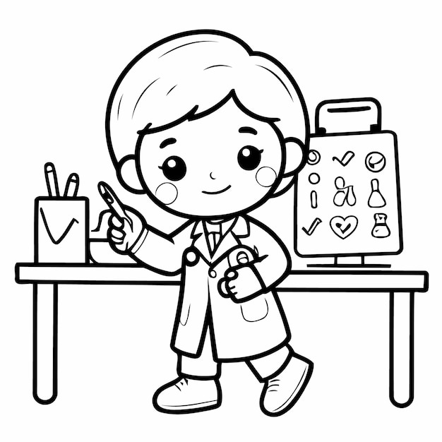 Vector ilustración vectorial linda doctor doodle para niños página de colorear