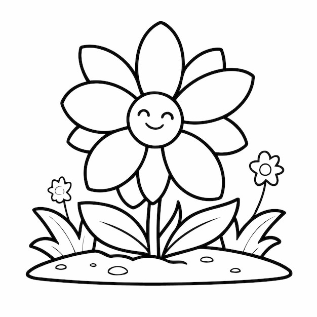 Ilustración vectorial de una linda flor dibujada a mano para niños actividad de colorear