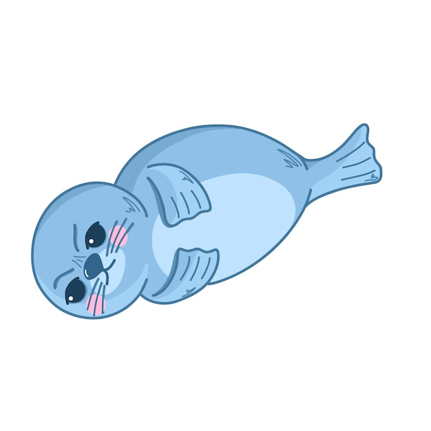 Ilustración vectorial con linda foca marina enojada foca marina divertidos animales marinos en estilo de dibujos animados ilustración infantil para postales carteles pijamas telas ropa pegatinas