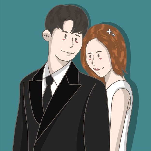 Ilustración vectorial de una linda foto de medio cuerpo de una novia y un novio