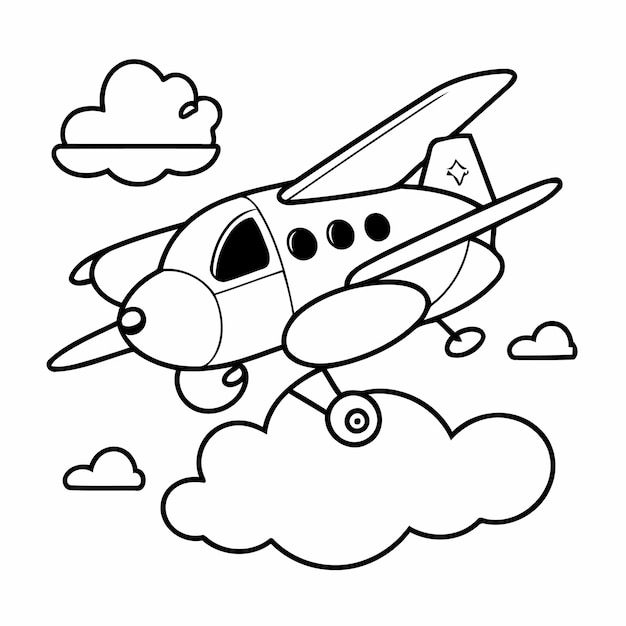 Vector ilustración vectorial linda garabateo de avión para niños hoja de trabajo para colorear