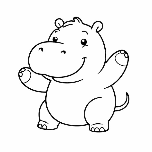 Ilustración vectorial linda Hipopótamo dibujado a mano para niños página de colorear