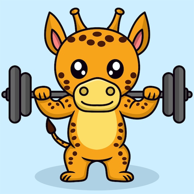 Ilustración vectorial de linda jirafa y animal chibi