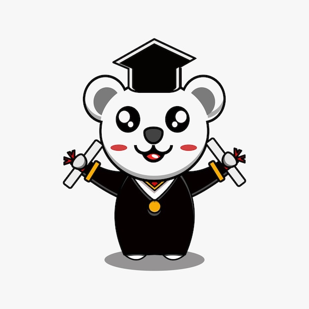 Ilustración vectorial linda de la mascota del oso polar de la graduación