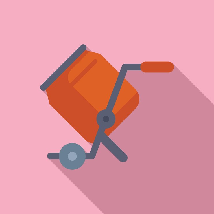 Vector ilustración vectorial de una linda mezcladora de hormigón naranja en un fondo rosa perfecta para temas de construcción