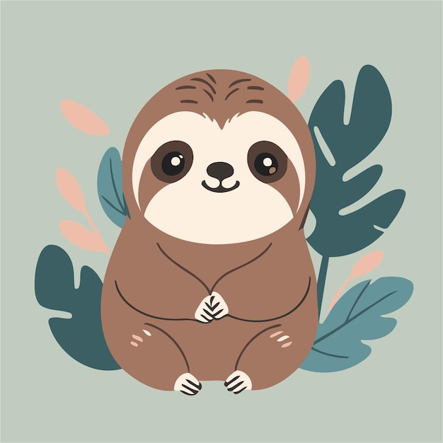 Ilustración vectorial linda de un perezoso para libros de cuentos para niños pequeños