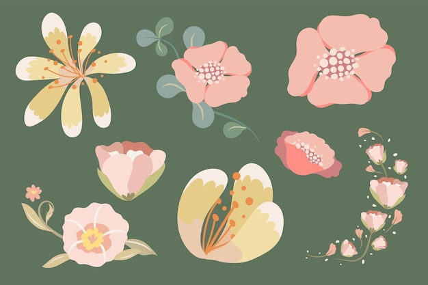 Ilustración vectorial linda de la primavera de la flor pastel
