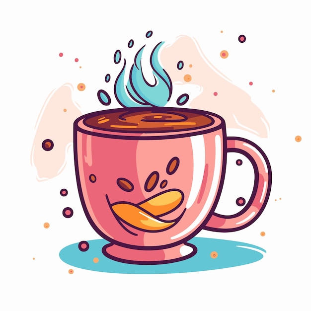 Vector ilustración vectorial de una linda taza de café caliente