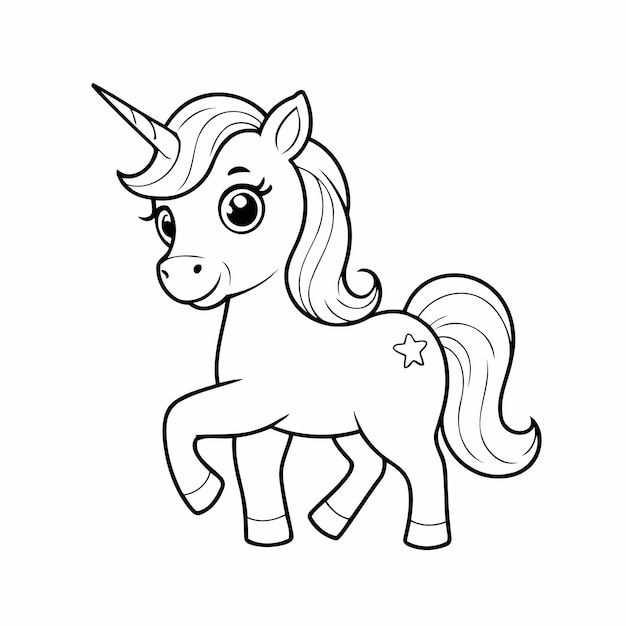 Ilustración vectorial linda Unicornio para niños actividad de coloreo