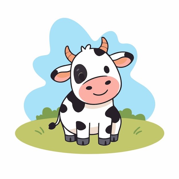 Ilustración vectorial linda de una vaca para niños pequeños