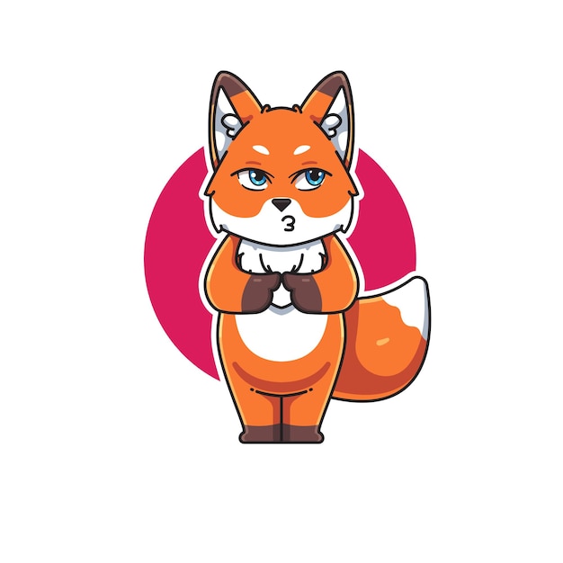 ilustración vectorial de un lindo y adorable personaje de dibujos animados de zorro con expresiones y poses como tímido s
