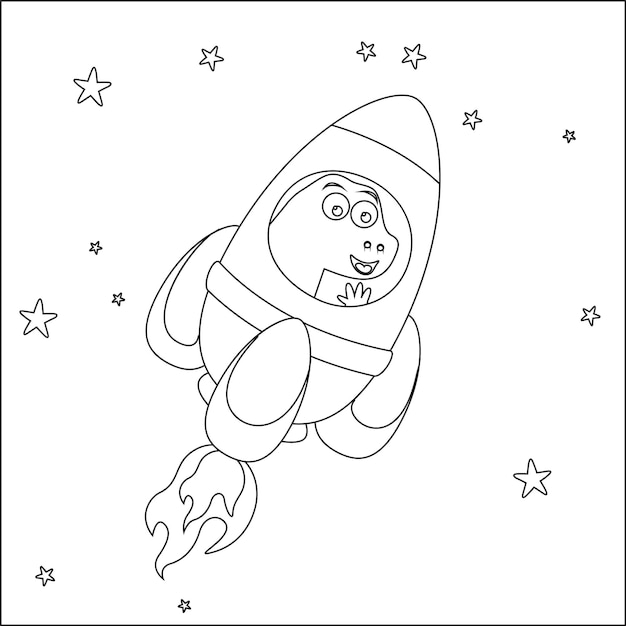 Ilustración vectorial de lindo animal astronauta montando cohete dibujos animados ilustración vectorial aislada