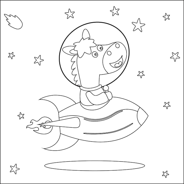 Ilustración vectorial de lindo animal astronauta montando cohete dibujos animados ilustración vectorial aislada