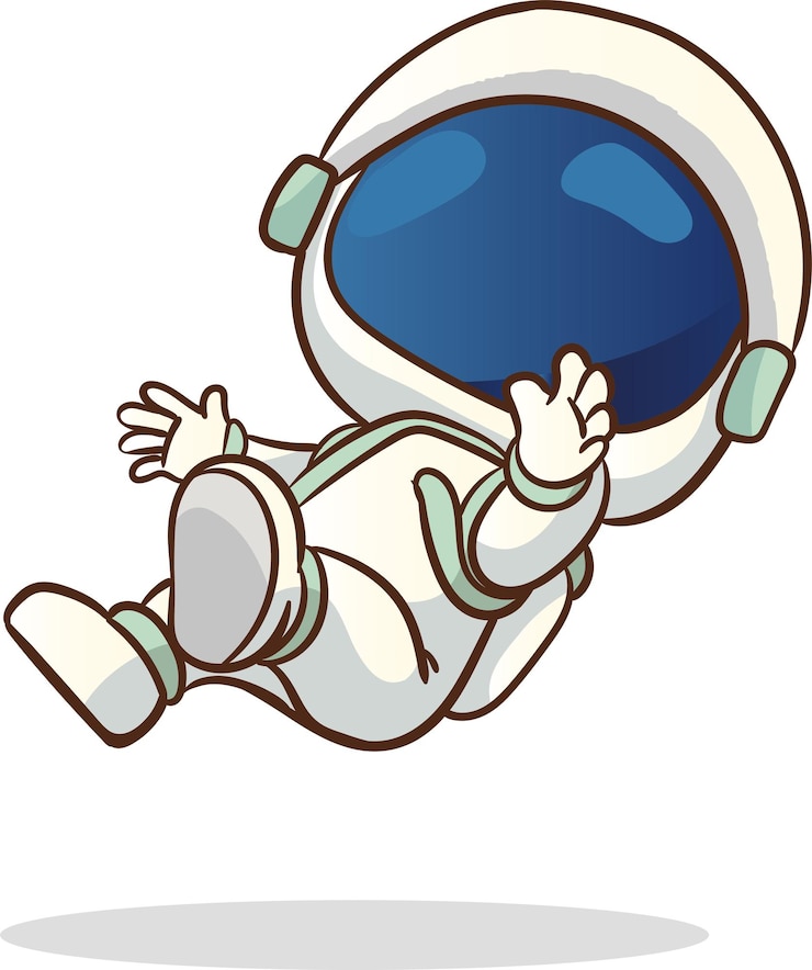 Vector ilustración vectorial de un lindo astronauta en el espacio ultraterrestre y planetas y estrellas en el fondo