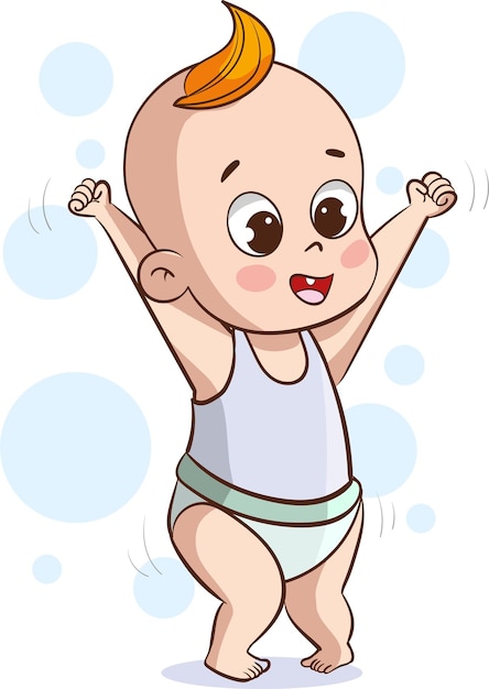 Vector ilustración vectorial de lindo bebé en pañal sentado