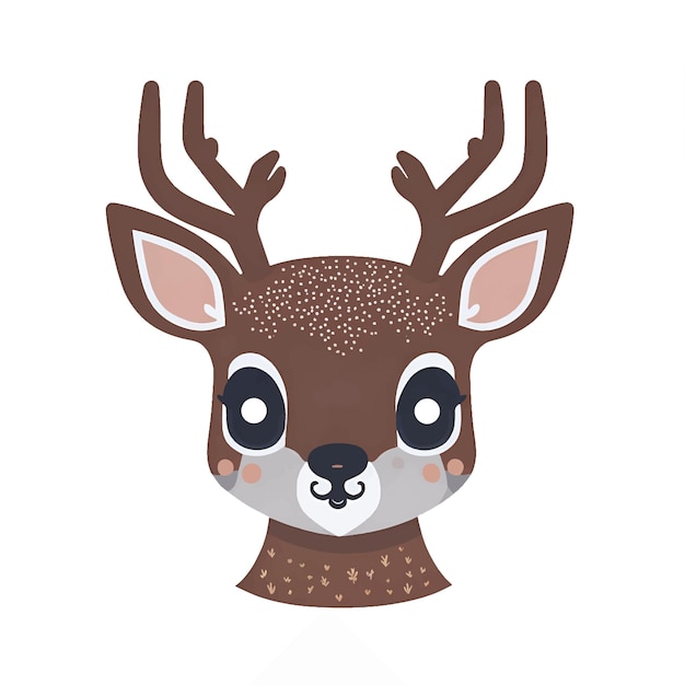 Ilustración vectorial de un lindo ciervo de dibujos animados estilo kawaii cara de animal icono de personaje de renos bebé