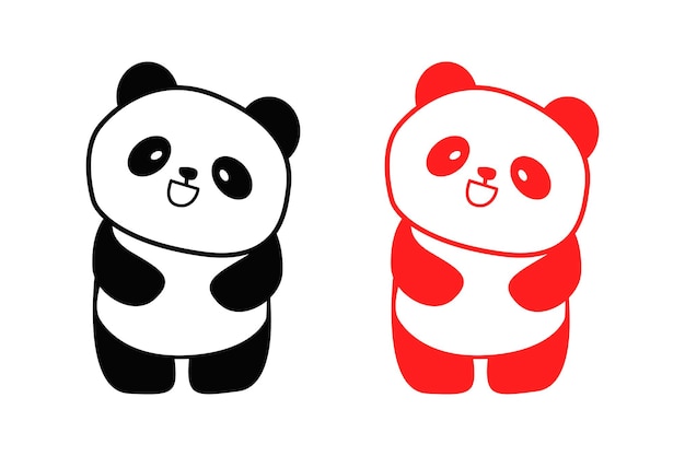 Ilustración vectorial de un lindo conjunto de colores Panda Rojo Negro