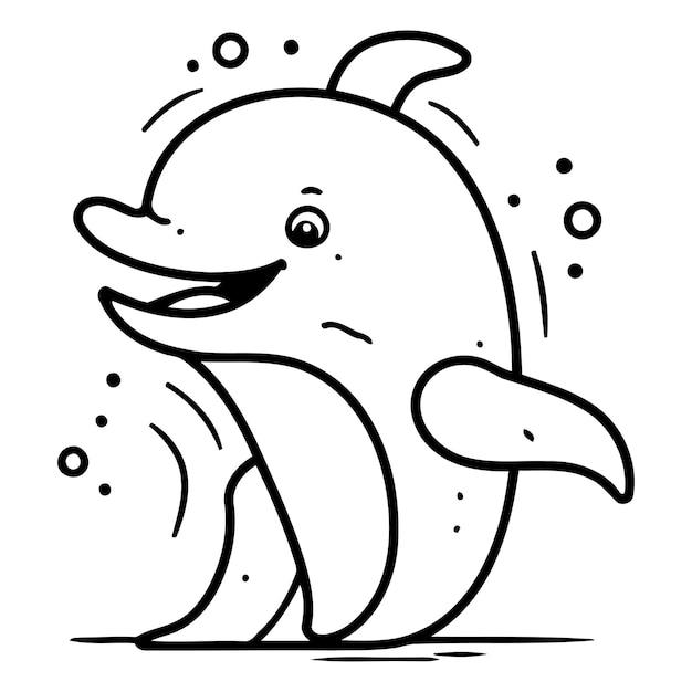 Ilustración vectorial de un lindo delfín de dibujos animados en estilo plano aislado sobre un fondo blanco