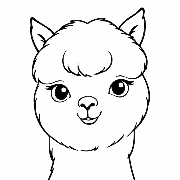 Ilustración vectorial de un lindo dibujo de alpaca para niños página de colorear