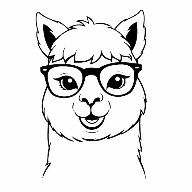 Ilustración vectorial de un lindo dibujo de alpaca para niños pequeños para colorear