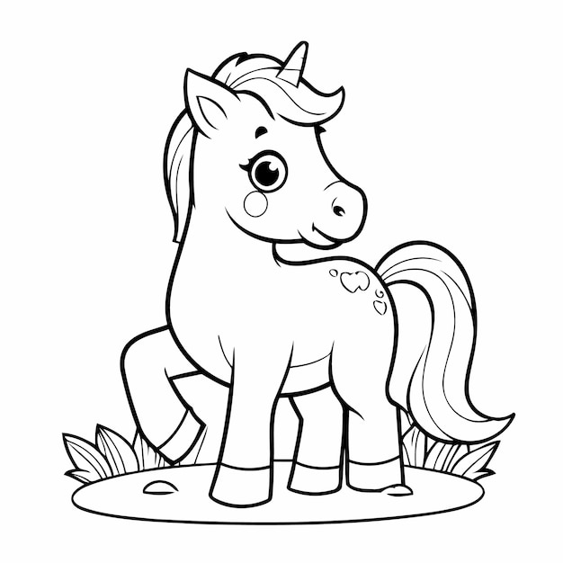 Ilustración vectorial de un lindo dibujo de caballo para niños hoja de trabajo para colorear