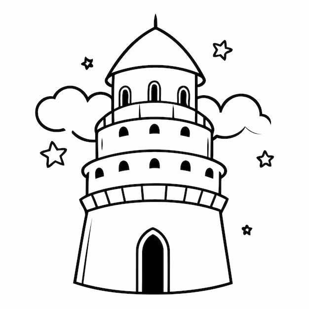 Vector ilustración vectorial de un lindo dibujo de garabateo de la torre para la página de niños