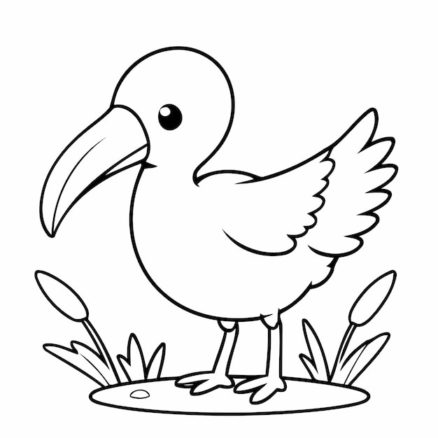 Ilustración vectorial de un lindo dibujo de Ibis para niños pequeños actividad de colorear