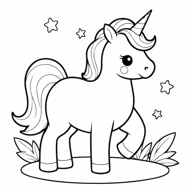 Ilustración vectorial de un lindo dibujo de unicornio para la actividad de colorear niños