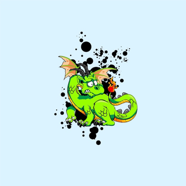 ilustración vectorial de lindo dragón verde con cara fría