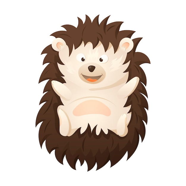 Ilustración vectorial de un lindo erizo sonriente de dibujos animados con agujas acostadas sobre su espalda Carácter de animal de bosque de niño alegre