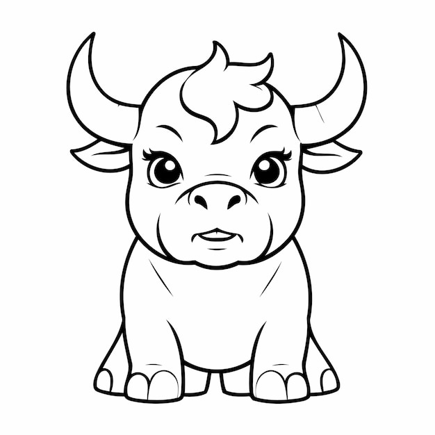 Ilustración vectorial de un lindo garabate de toro para la hoja de trabajo de los niños pequeños