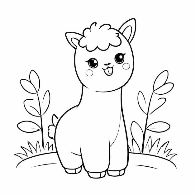 Vector ilustración vectorial de un lindo garabato de alpaca para niños hoja de trabajo