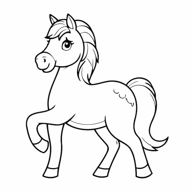 Ilustración vectorial de un lindo garabato de caballo para niños pequeños para colorear