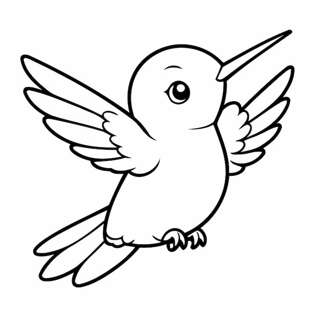 Ilustración vectorial de un lindo garabato de colibrí para niños pequeños para colorear