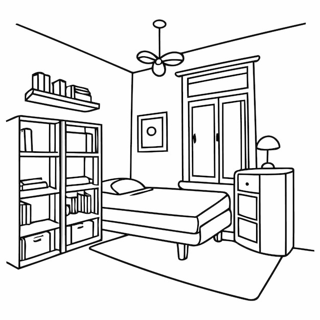 Ilustración vectorial de un lindo garabato de habitación para niños pequeños página de colorear