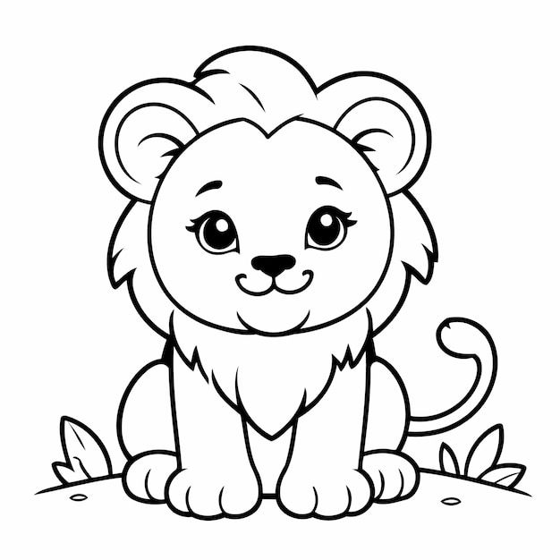 Ilustración vectorial de un lindo garabato de león para niños página de colorear