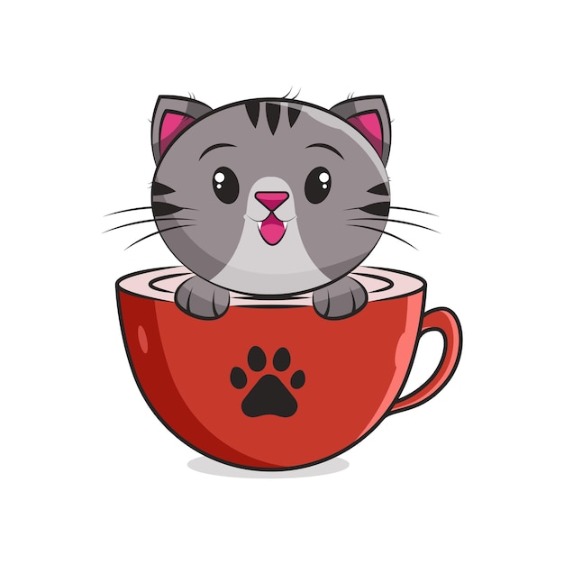 Ilustración vectorial de lindo gato en un vaso