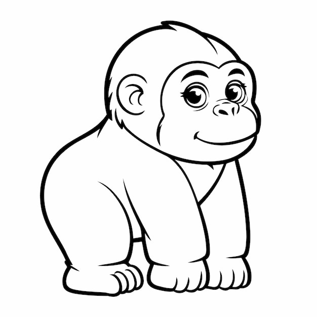 Ilustración vectorial de un lindo gorila para niños pequeños para colorear