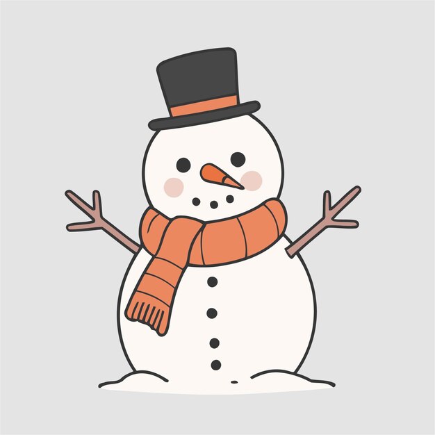 Ilustración vectorial de un lindo hombre de nieve para libros de cuentos para niños pequeños