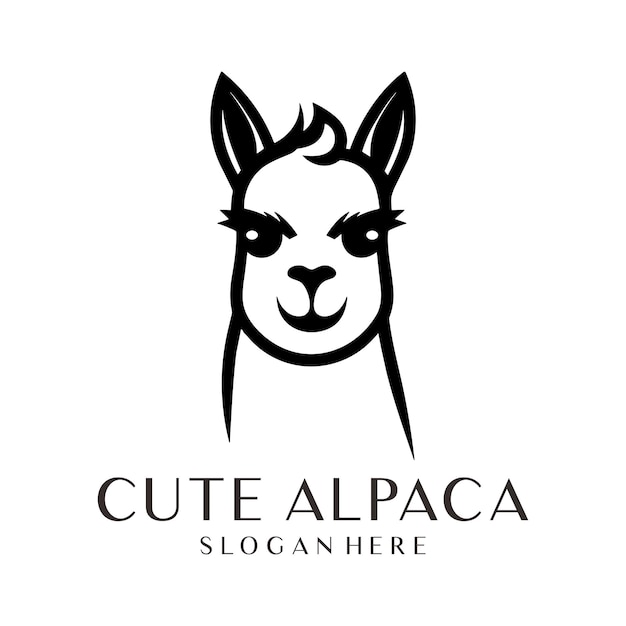 Ilustración vectorial del lindo logotipo del animal alpaca