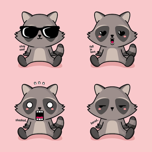 Ilustración vectorial de lindo mapache emoji
