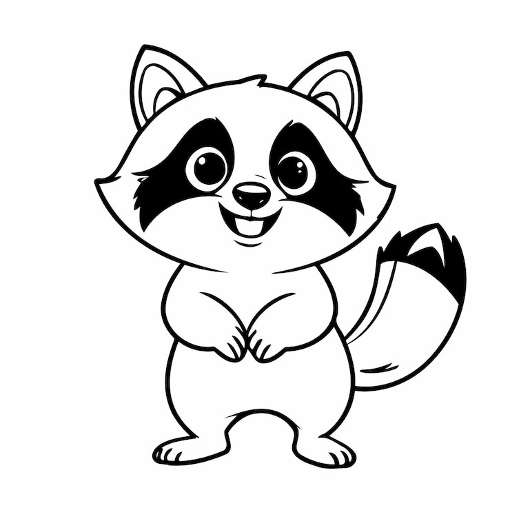 Vector ilustración vectorial de un lindo mapaches dibujado a mano para niños página de colorear