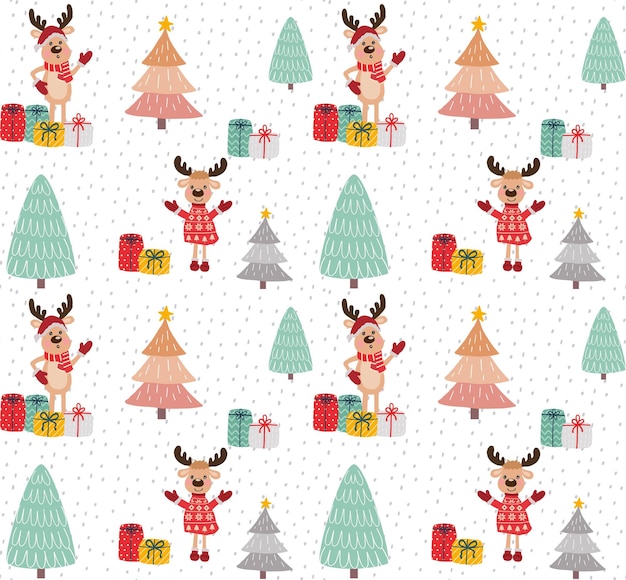 Ilustración vectorial de un lindo moos en un bosque de invierno Fondo infantil de vector creativo