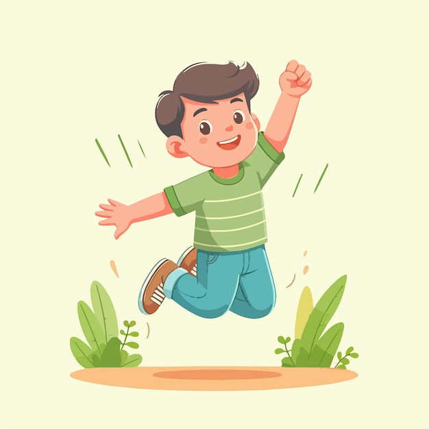 Vector ilustración vectorial de un lindo niño de dibujos animados saltando felizmente