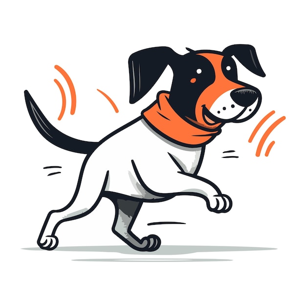 Vector ilustración vectorial de un lindo perro de dibujos animados con bufanda corriendo perro de dibujos animados divertido