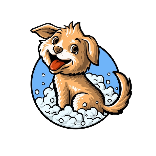 ilustración vectorial lindo perro tomando un baño